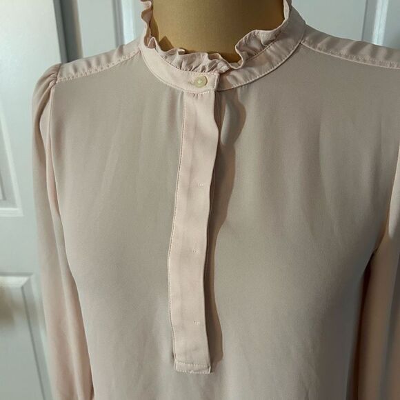 Loft Ruffle Light Pink Long Sleeve Blouse Small - Picture 2 of 6